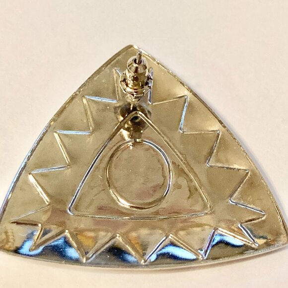 Vintage Southwestern Enamel Earrings Aqua Silver Tone Post Boho Western Triangle - Picture 8 of 11